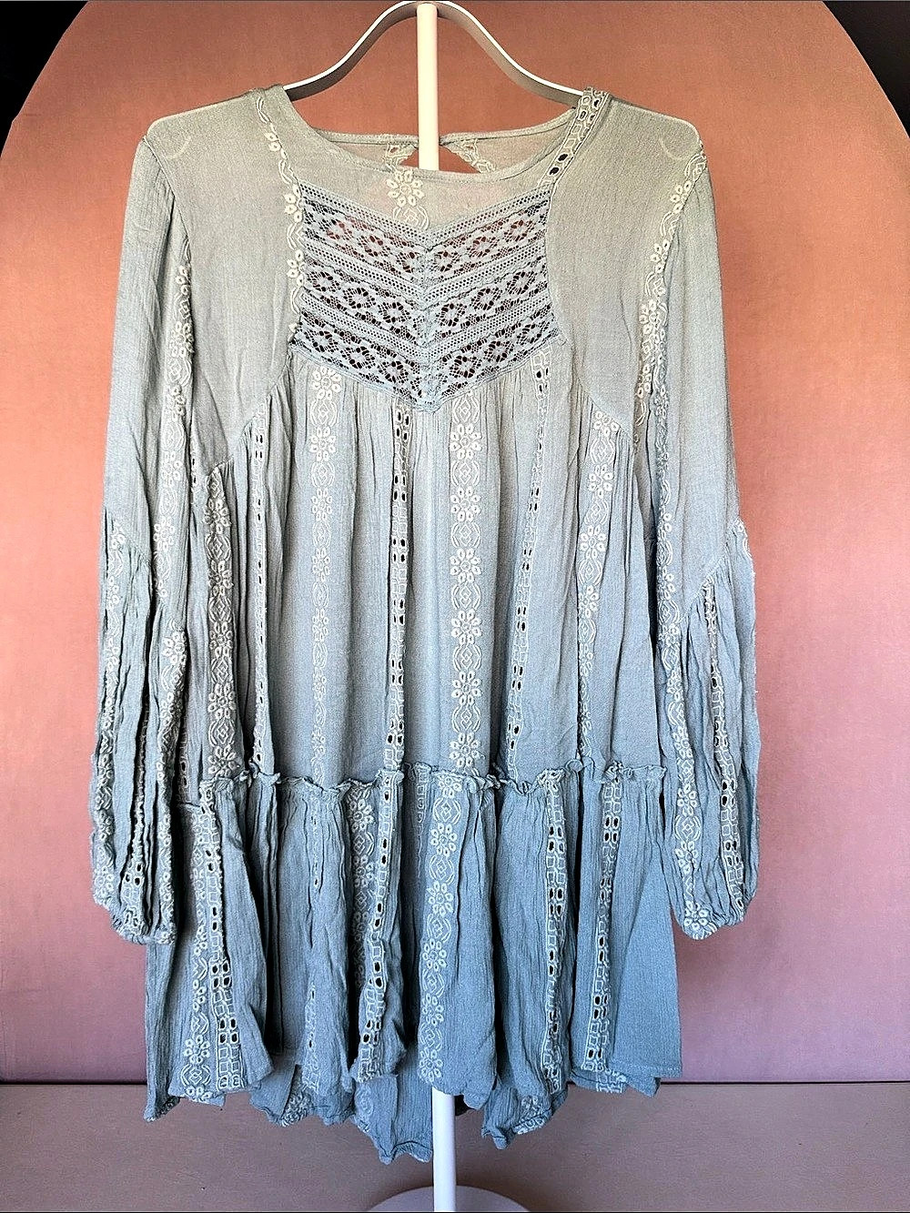 Free People Meridian Embroidered Mini Dress in Sage Size Medium NWT